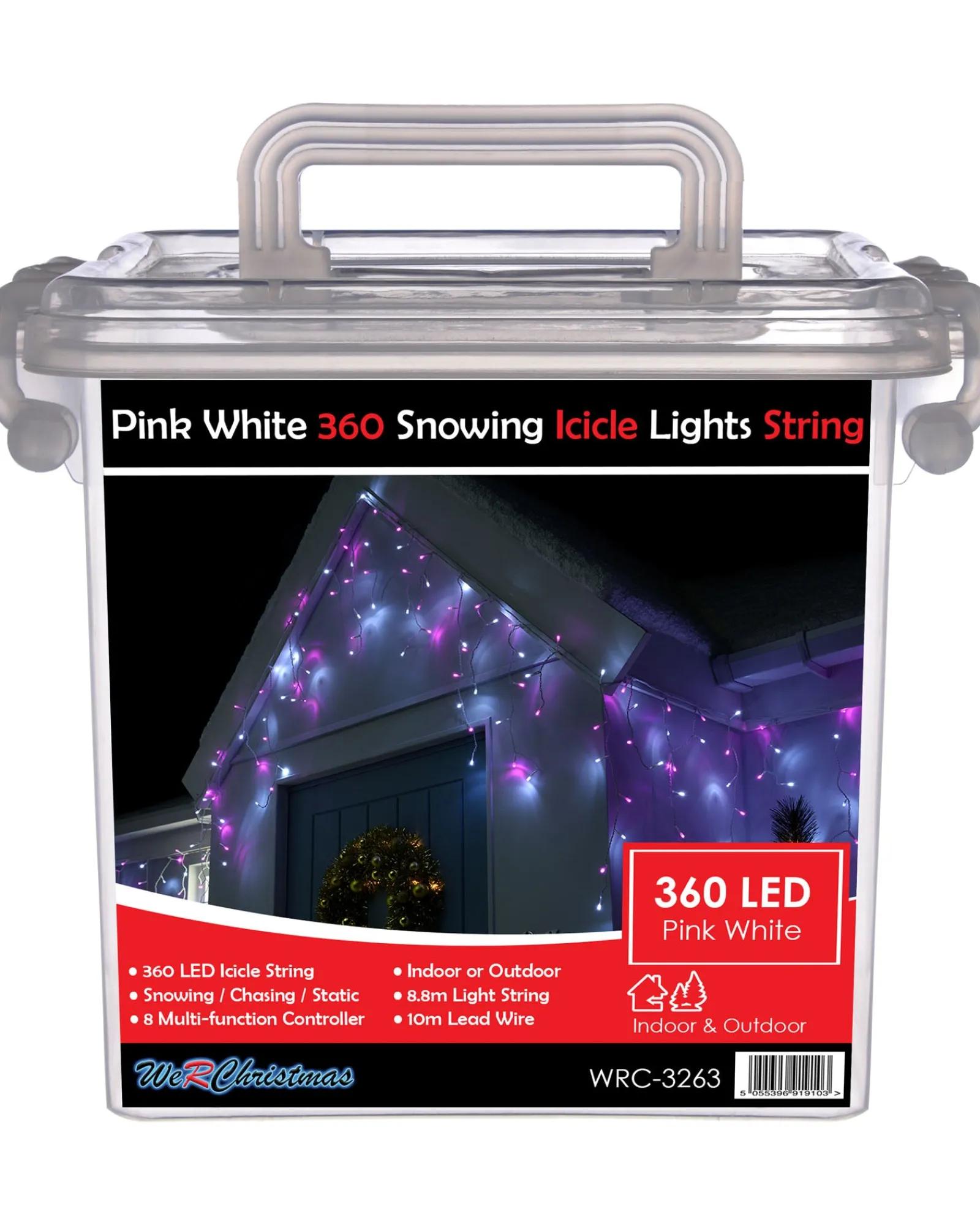 WeRChristmas Icicle Lights^360 Icicle LED Light String, Pink/White, 8.8 M