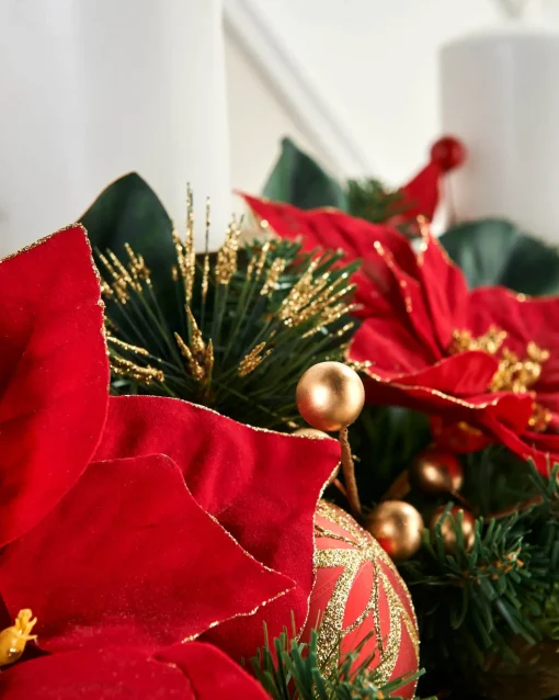 WeRChristmas Table Decorations|Candle Holder Garlands^3 Pillar Decorated Garland Candle Holder, Red/Gold, 76 Cm