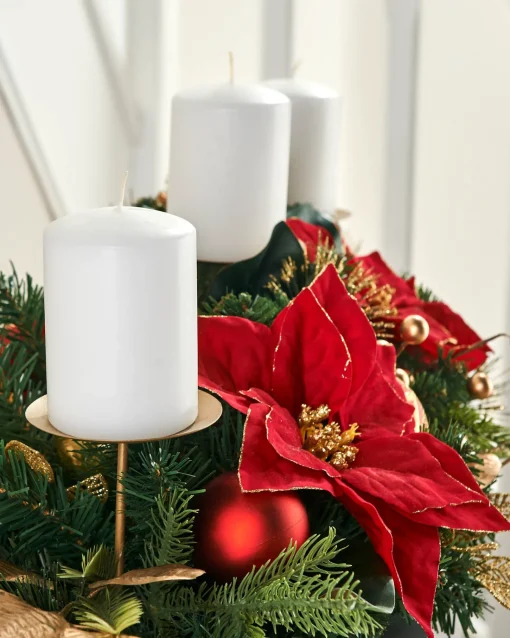 WeRChristmas Table Decorations|Candle Holder Garlands^3 Pillar Decorated Garland Candle Holder, Red/Gold, 76 Cm