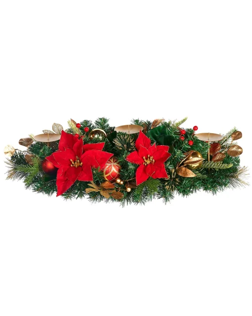 WeRChristmas Table Decorations|Candle Holder Garlands^3 Pillar Decorated Garland Candle Holder, Red/Gold, 76 Cm