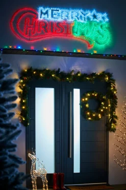 WeRChristmas Festive Star, Snowflake & Sign Lights^Animated Merry Christmas Rope Light Silhouette, 185 Cm