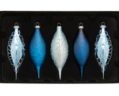 WeRChristmas Glass Baubles^Antarctica Blue Glass Baubles, 5 Pack, 15 Cm