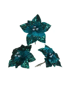 WeRChristmas Flowers & Foliage|Flowers & Foliage^Artificial Emerald Poinsettia Flower With Clip, 3 Pack, 12 Cm