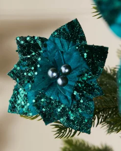 WeRChristmas Flowers & Foliage|Flowers & Foliage^Artificial Emerald Poinsettia Flower With Clip, 3 Pack, 12 Cm