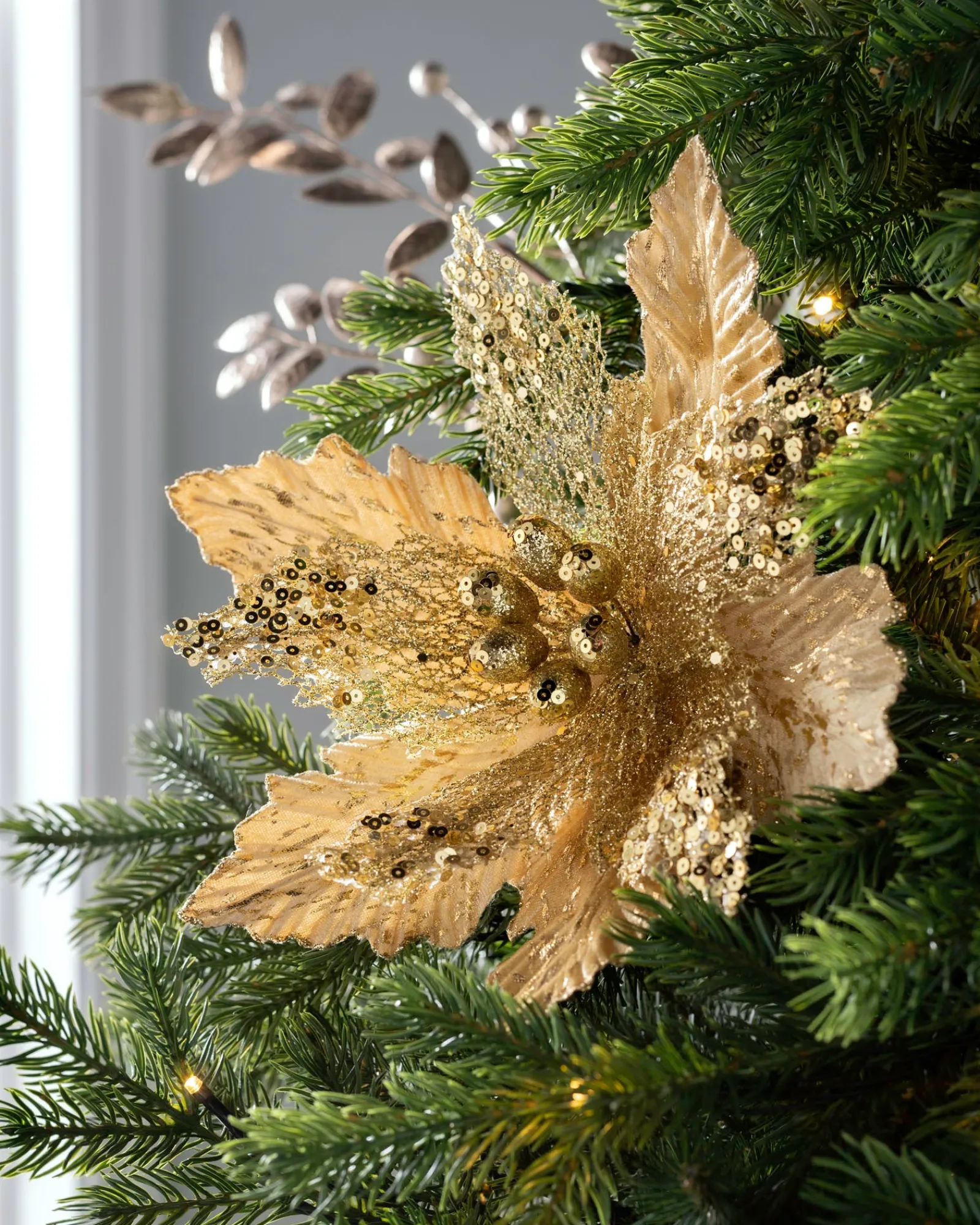 WeRChristmas Flowers & Foliage|Flowers & Foliage^Artificial Poinsettia Flower, Gold, 32 Cm
