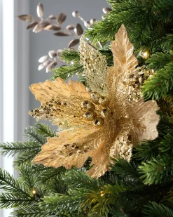 WeRChristmas Flowers & Foliage|Flowers & Foliage^Artificial Poinsettia Flower, Gold, 32 Cm