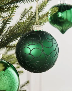 WeRChristmas Glass Baubles^Christmas Green Glass Baubles, 6 Pack, 10 Cm