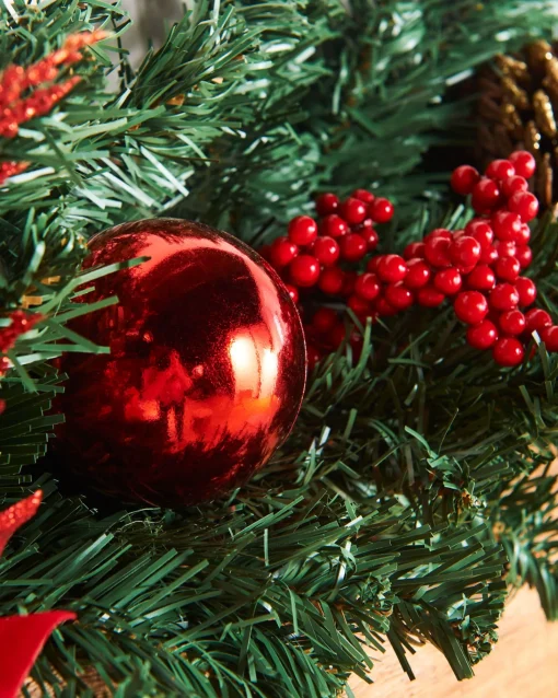 WeRChristmas Decorated Garlands|Pre Lit Garlands^Extra Thick Decorated Garland, Red/Gold, 9 Ft