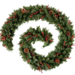 WeRChristmas Decorated Garlands^Extra Thick Mixed Pine Garland, Pinecones & Berries, 9 Ft