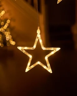 WeRChristmas Window Silhouettes|Curtain & Net Lights^Flashing Star Curtain Net Light, White, 2 M