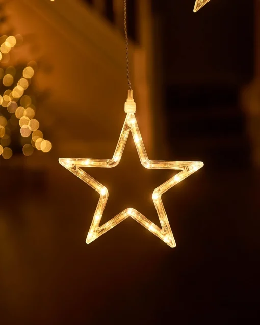 WeRChristmas Window Silhouettes|Curtain & Net Lights^Flashing Star Curtain Net Light, White, 2 M