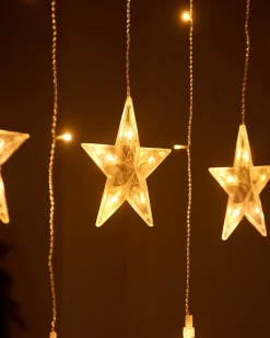 WeRChristmas Window Silhouettes|Curtain & Net Lights^Flashing Star Curtain Net Light, White, 2 M