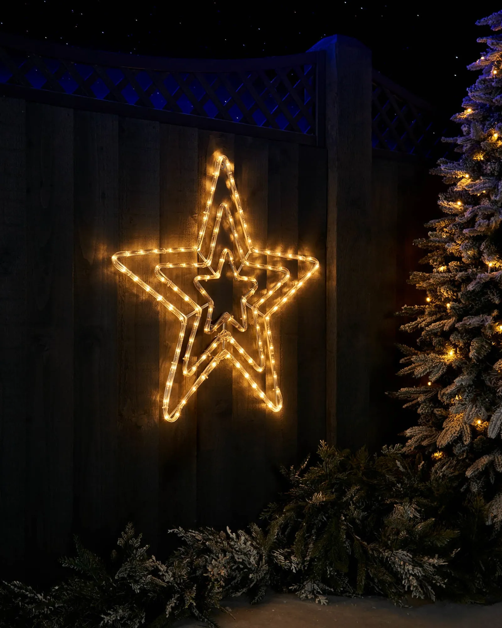 WeRChristmas Festive Star, Snowflake & Sign Lights^Flashing Star Rope Light Silhouette, Warm White, 72 Cm