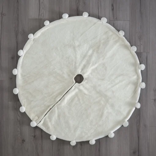 WeRChristmas Skirts & Collars^Fur Pom Pom Tree Skirt, Cream, 120 Cm
