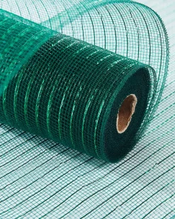 WeRChristmas Deco Mesh^Green Mesh With Green Foil, 9 M