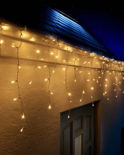 WeRChristmas Link Up|Connectable Lights^LINK UP LED Icicle Lights, White Cable, Warm White