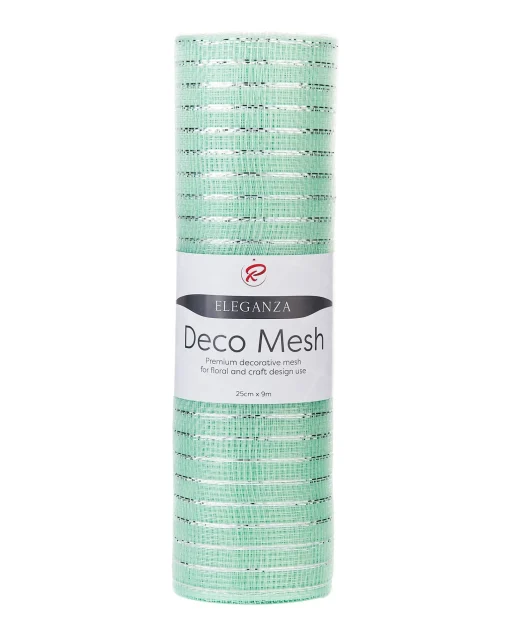 WeRChristmas Deco Mesh^Mint Green Mesh With Silver Foil, 9 M