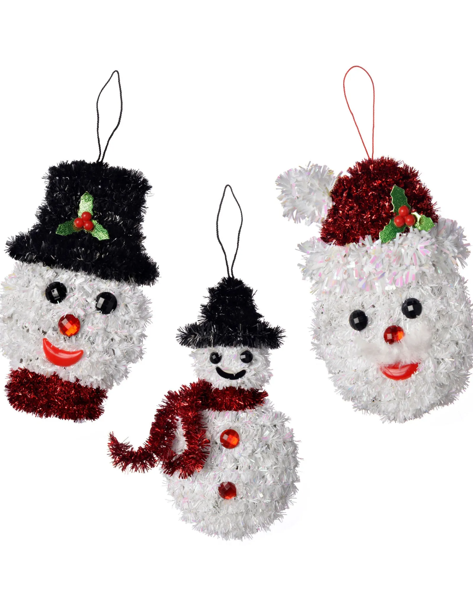 WeRChristmas Figurines^Pack Of 3 Hanging Tinsel Snowman Decorations, 16 Cm