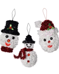 WeRChristmas Figurines^Pack Of 3 Hanging Tinsel Snowman Decorations, 16 Cm
