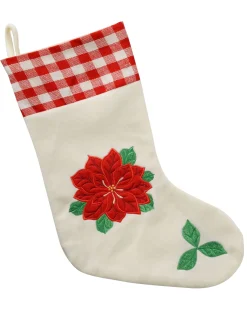 WeRChristmas Novelty^Poinsettia Embroidered Stocking, Red/White, 48 Cm