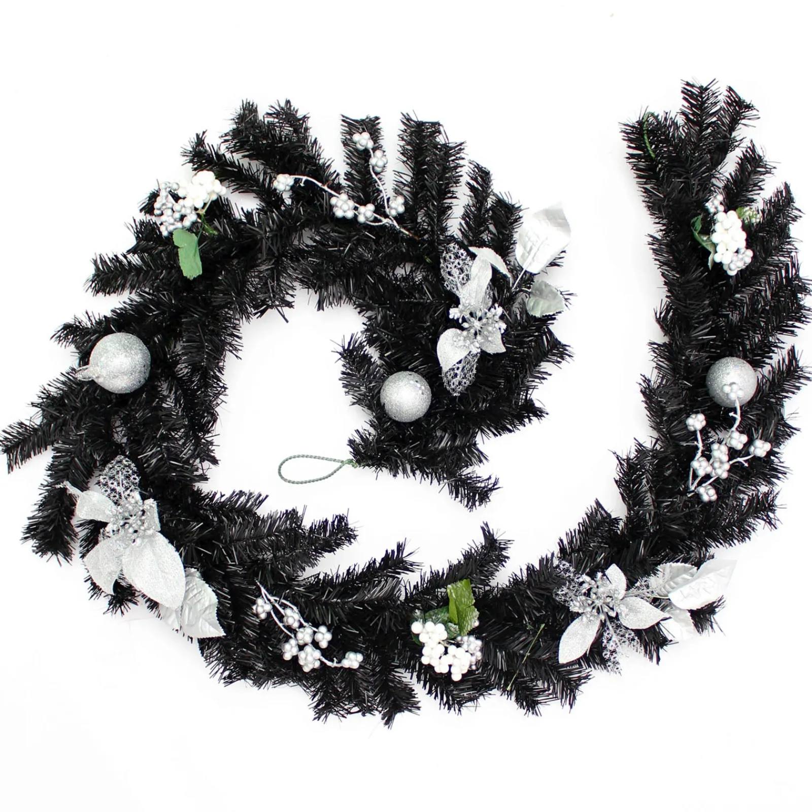 WeRChristmas Decorated Garlands^Pre-Decorated Garland, Black/Silver, 6 Ft