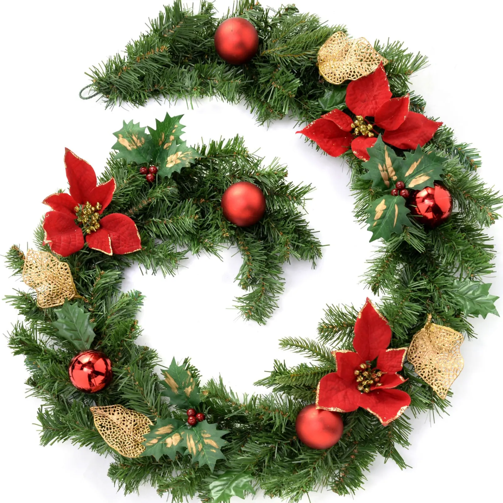 WeRChristmas Decorated Garlands^Pre-Decorated Garland, Red/Gold, 6 Ft