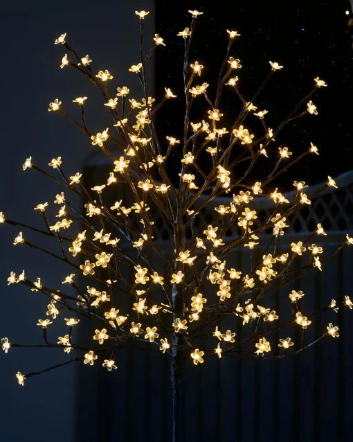WeRChristmas Tree Silhouettes^Pre-Lit 200 LED Cherry Blossom Twig Tree, White, 5 Ft