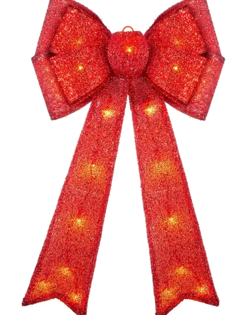 WeRChristmas Tree Toppers^Pre-Lit Bow Tree Topper, Red, 60 Cm