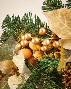 WeRChristmas Decorated Garlands|Pre Lit Garlands^Pre-Lit Decorated Arch Garland With 20 Warm White LEDs, Copper/Gold, 3 Ft