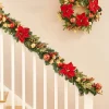 WeRChristmas Decorated Garlands|Pre Lit Garlands^Pre-Lit Decorated Garland, Red/Gold, 9 Ft