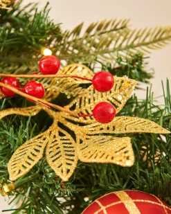 WeRChristmas Decorated Garlands|Pre Lit Garlands^Pre-Lit Decorated Garland, Red/Gold, 9 Ft