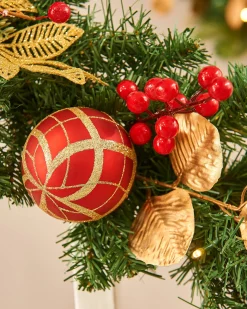 WeRChristmas Decorated Garlands|Pre Lit Garlands^Pre-Lit Decorated Garland, Red/Gold, 9 Ft