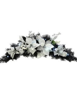 WeRChristmas Decorated Garlands|Pre Lit Garlands^Pre-Lit Decorated Garland Arch, Black/Silver, 3 Ft