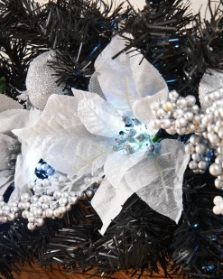 WeRChristmas Decorated Garlands|Pre Lit Garlands^Pre-Lit Decorated Garland Arch, Black/Silver, 3 Ft