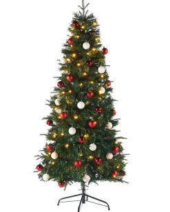 WeRChristmas Budget Christmas Trees|Pre Lit Christmas Trees^Pre-Lit Decorated Pop-Up Christmas Tree, Red & White, 6 Ft
