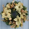 WeRChristmas Decorated Wreaths|Pre Lit Wreaths^Pre-Lit Decorated Wreath, Cream/Gold, 60 Cm
