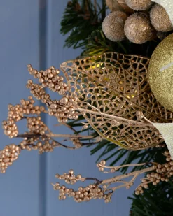 WeRChristmas Decorated Wreaths|Pre Lit Wreaths^Pre-Lit Decorated Wreath, Cream/Gold, 60 Cm