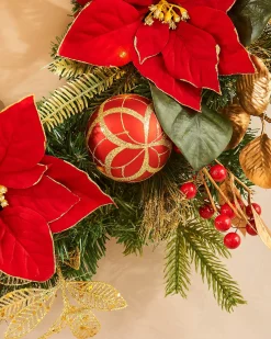 WeRChristmas Decorated Wreaths|Pre Lit Wreaths^Pre-Lit Decorated Wreath, Red/Gold, 60 Cm