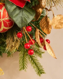 WeRChristmas Decorated Wreaths|Pre Lit Wreaths^Pre-Lit Decorated Wreath, Red/Gold, 60 Cm