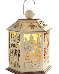 WeRChristmas Table Decorations^Pre-Lit Decorative Wooden Lantern, 20 Cm