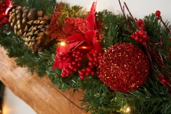 WeRChristmas Decorated Garlands|Pre Lit Garlands^Pre-Lit Extra Thick Decorated Garland, Red/Gold, 9 Ft