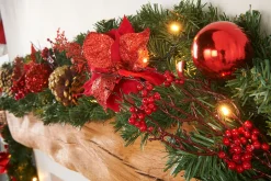 WeRChristmas Decorated Garlands|Pre Lit Garlands^Pre-Lit Extra Thick Decorated Garland, Red/Gold, 9 Ft