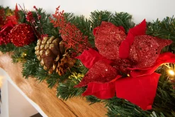 WeRChristmas Decorated Garlands|Pre Lit Garlands^Pre-Lit Extra Thick Decorated Garland, Red/Gold, 9 Ft