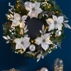 WeRChristmas Decorated Wreaths|Pre Lit Wreaths^Pre-Lit Extra Thick Wreath, Silver/White, 76 Cm