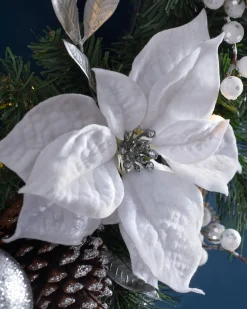 WeRChristmas Decorated Wreaths|Pre Lit Wreaths^Pre-Lit Extra Thick Wreath, Silver/White, 76 Cm