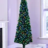 WeRChristmas Budget Christmas Trees|Fibre Optic Christmas Trees^Pre-Lit Fibre Optic Pencil Christmas Tree With Multi-Coloured LED Stars, 7 Ft