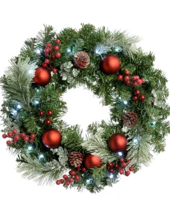WeRChristmas Decorated Wreaths|Pre Lit Wreaths^Pre-Lit Frosted Decorated Wreath, 60 Cm