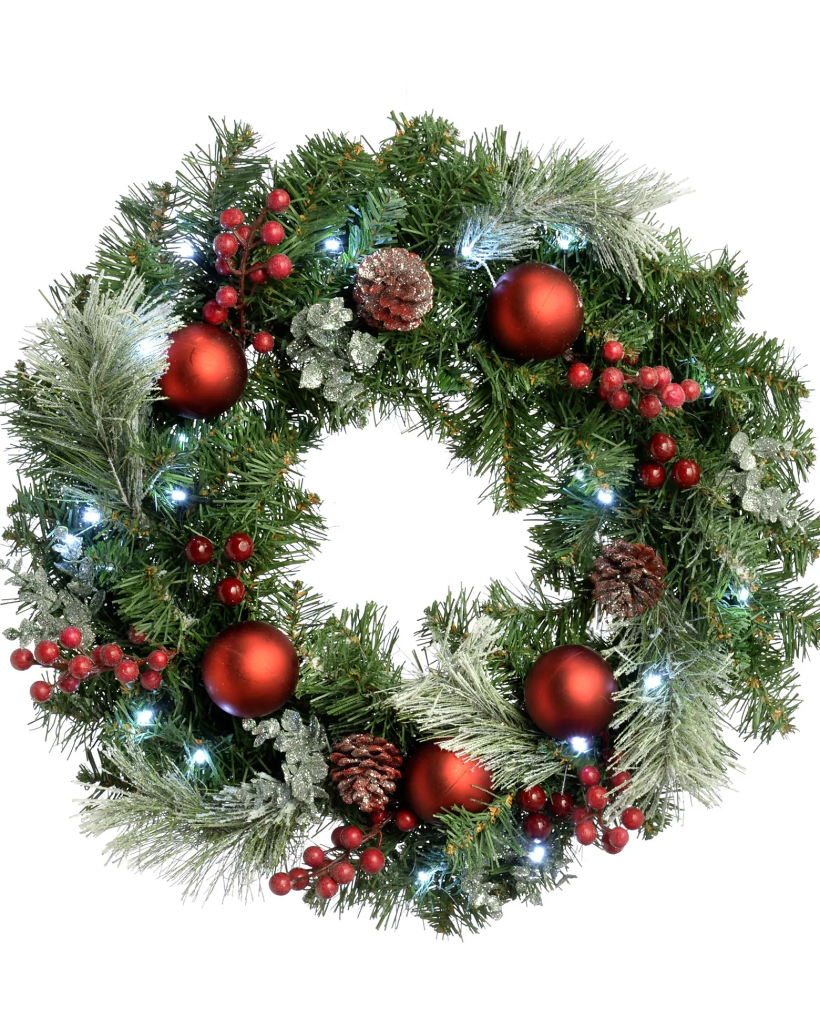 WeRChristmas Decorated Wreaths|Pre Lit Wreaths^Pre-Lit Frosted Decorated Wreath, 60 Cm