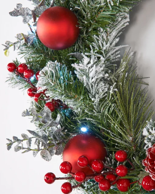 WeRChristmas Decorated Wreaths|Pre Lit Wreaths^Pre-Lit Frosted Decorated Wreath, 60 Cm