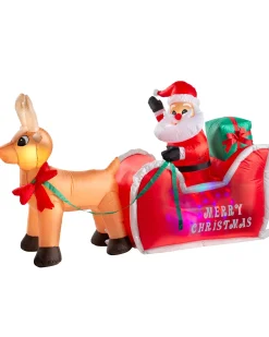 WeRChristmas Inflatables^Pre-Lit Inflatable Animated Santa With Sleigh, 6 Ft